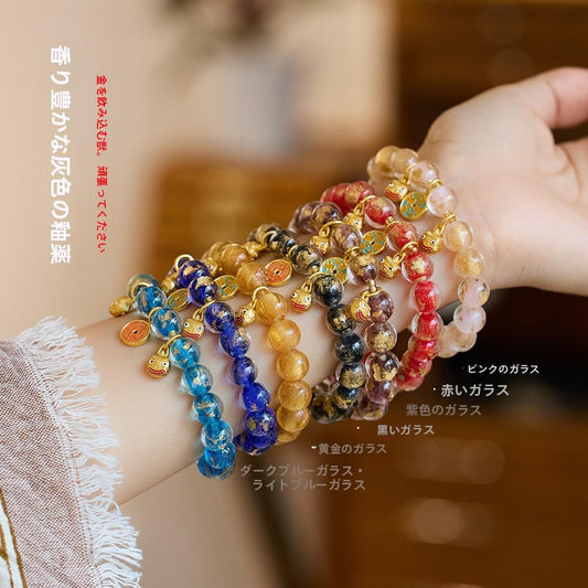 Buddha Head Incense Ash Glaze Bracelet Colorful Glaze Gold Swallowing Beast Auspicious Incense Ash Porcelain Palace Bracelet
