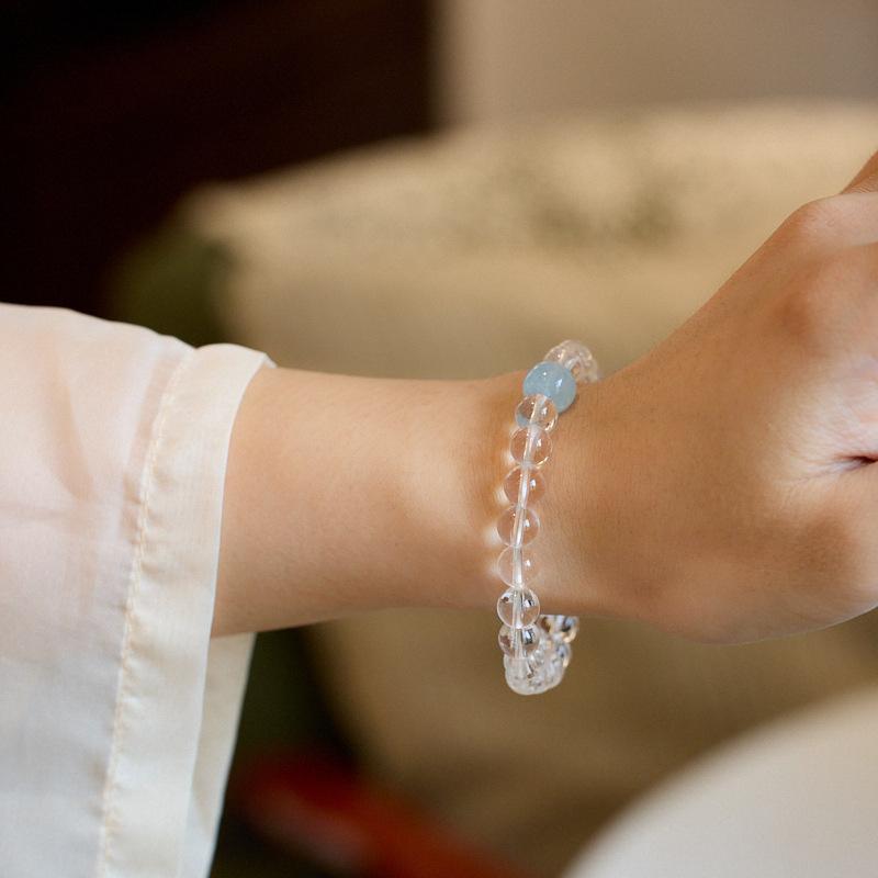 8MM White Crystal Bracelet Female Aquamarine Hand String High Sense Transparent Crystal Bracelet