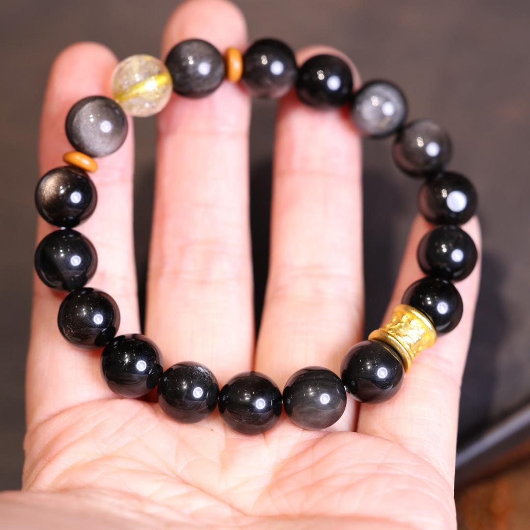 Quality 10mm Silver Obsidian Bracelet Twelve Zodiac Crystal Lucky Bead Bracelet Men Women Couple Jewelry
