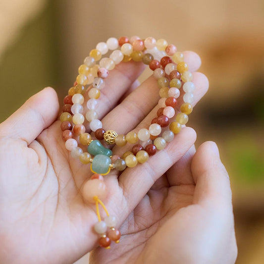 Natural Gold Silk Jade Bracelet Three Circles Pumpkin Tassel Jade Bracelet Women's New Year High-end Gift