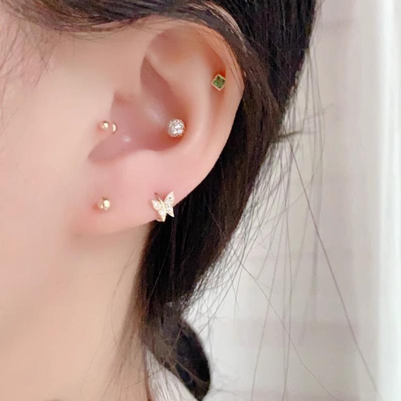 S925 Sterling Silver 18K Gold Plated Ear Cuff Mini Micro Inlaid 3D Butterfly Earrings Helix Ear Cuff Hoop Ear Jewelry