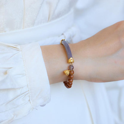 New Chinese Style Milky Fragrance Barbie Sandalwood Bracelet Semi Raw Smoke Purple S925 Silver Chalcedony Agate Double Combination High-end Bracelet