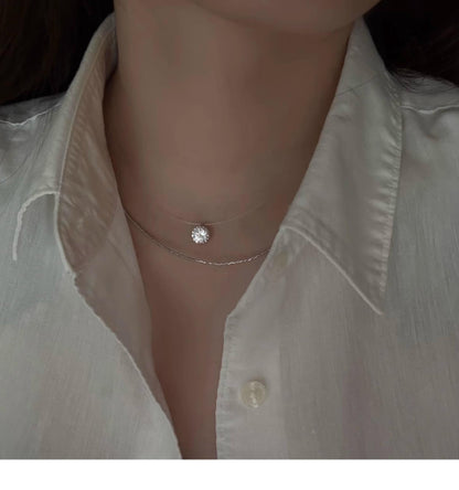 Mermaid Tears Necklace Ladies New Moissanite Invisible Fishing Line Minority All-Match Sterling Silver Clavicle Chain