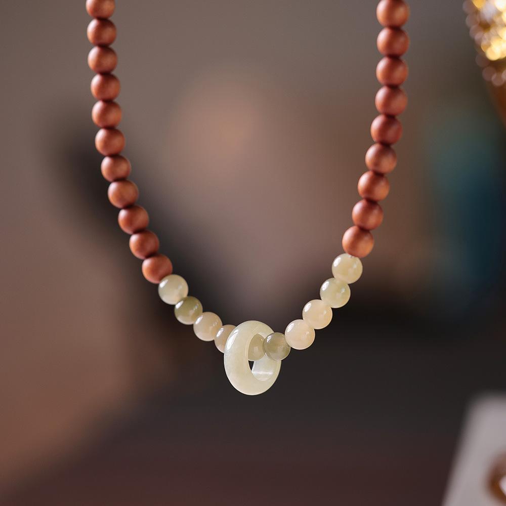 Qingshan Dai Lingyin Milk Fragrance Sandalwood Hetian Running Ring Double Circle Bracelet Ethnic Style Simple Jade Bracelet Couple Style