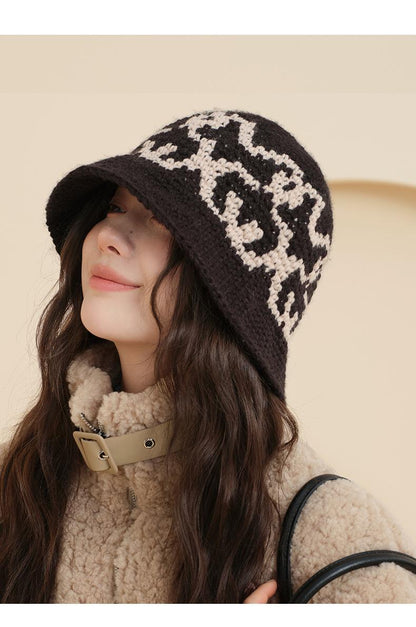 Autumn Winter Versatile Knitted Fisherman Hat for Women Korean Style Ins Fashion Warm Woolen Bucket Hat Retro Artistic Bucket Hat