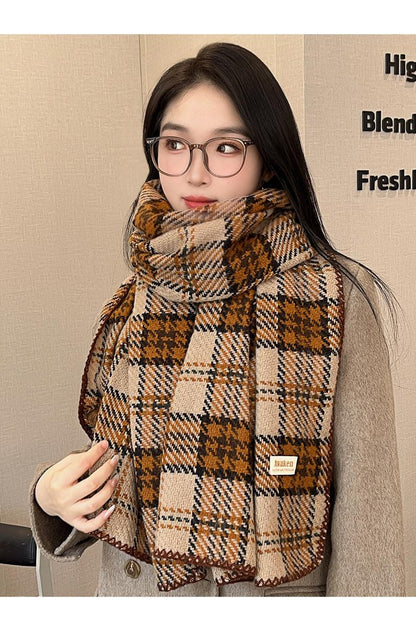Autumn Winter Warm Scarf for Women British Christmas Plaid Red Scarf Retro Versatile Couple Shawl Neck Warmer