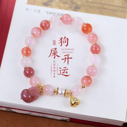 Five-Color Gold Foil Heart Sutra Multi-Treasure Glazed Bell Lion Awakening Bracelet Flawless Bracelet