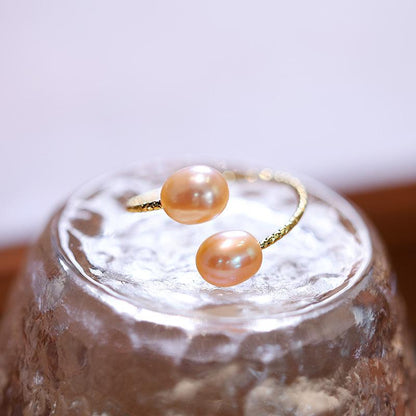 French Elegant Natural Freshwater Pearl Ring for Women, Three-Color Pearl Adjustable Index Finger Ring, Light Luxury Gentle Style