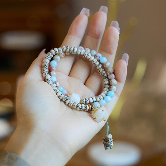 New Chinese Style Natural Shoushan Stone Bracelet Star Moon Bodhi Charcoal Burnt Little Cat Double Circle Cultural Play Bracelet Buddhist Beads Prayer Beads