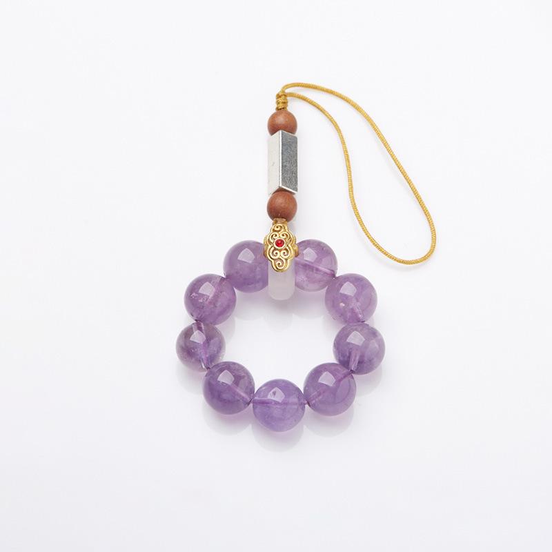 Natural Amethyst Crystal Phone Chain Nine Purple Fire Luck Auspicious Crystal Pendant Phone Anti-drop Strap
