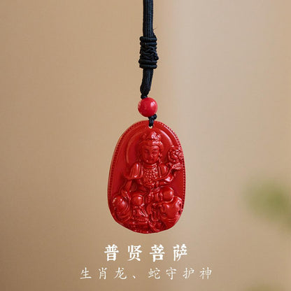 Natural Native Cinnabar Emperor Sandstone Zodiac Year Patron Saint Pendant Guanyin Was Born Buddha Necklace