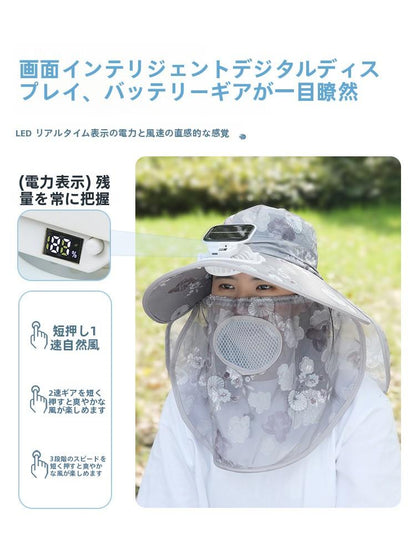 Suitable for Adults Summer Solar Digital Display Charging Fan Hat Wide Brim Greenhouse Work Farming Tea Picking Sunshade Sun Protection Hat