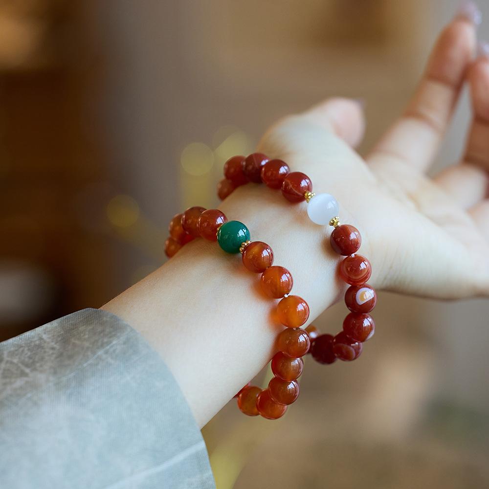 Natural Red Agate Bracelet for Women Cat's Eye Stone Beaded Bracelet Red Striped Agate Bracelet Best Friend Gift
