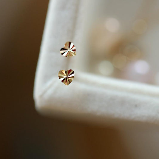 S925 Silver Plated 14K Gold Earrings Carved Shiny Versatile Minimalist Mini Heart Earrings 2024 New Model