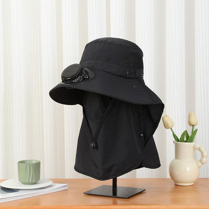 Summer Wide Brim Solar Rechargeable Fan Hat for Adults Outdoor Men and Women Garden Fishing Sunshade Face Protection