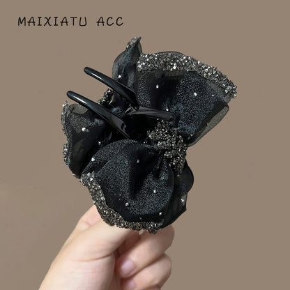 Oriental Pearl [Yuanmai] Elegant Light Luxury Organza Bun Clip Half Up Ponytail Hair Clip Ophiopogon Bun Clip