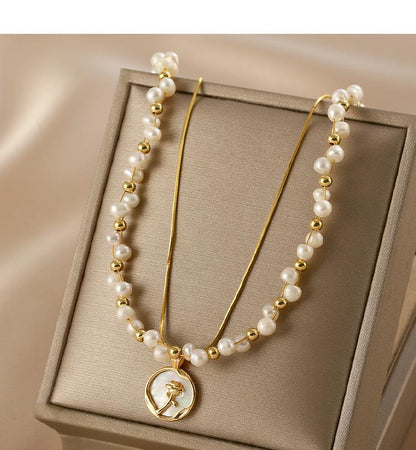 Pearl Layered Chain Double Weave Necklace Niche High-end Sense Women's Romantic Rose Flower Gift Temperament