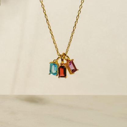 Titanium Steel Necklace Rectangular December Birthstone Pendant Colorful Zircon Clavicle Chain for Women Color Retention 18K Gold Plated Color Retention