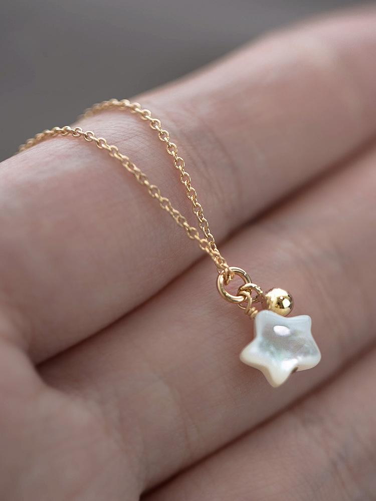 Polaris S925 Silver Plated 18K Gold Iridescent White Mother-of-Pearl Simple Aesthetic Style Ins Internet Celebrity Collarbone Pure Silver Necklace