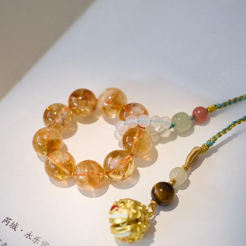 Natural Yellow Acai Crystal Pendant Prosperous Future Wealth Tiger Head Bell Car Pendant Bag Pendant Keychain