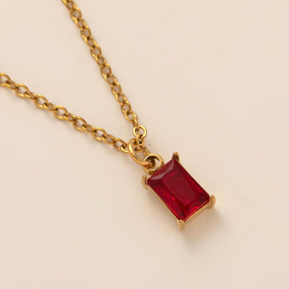 Titanium Steel Necklace Rectangular December Birthstone Pendant Colorful Zircon Clavicle Chain for Women Titanium Steel Plated with 18K Gold Color Retention