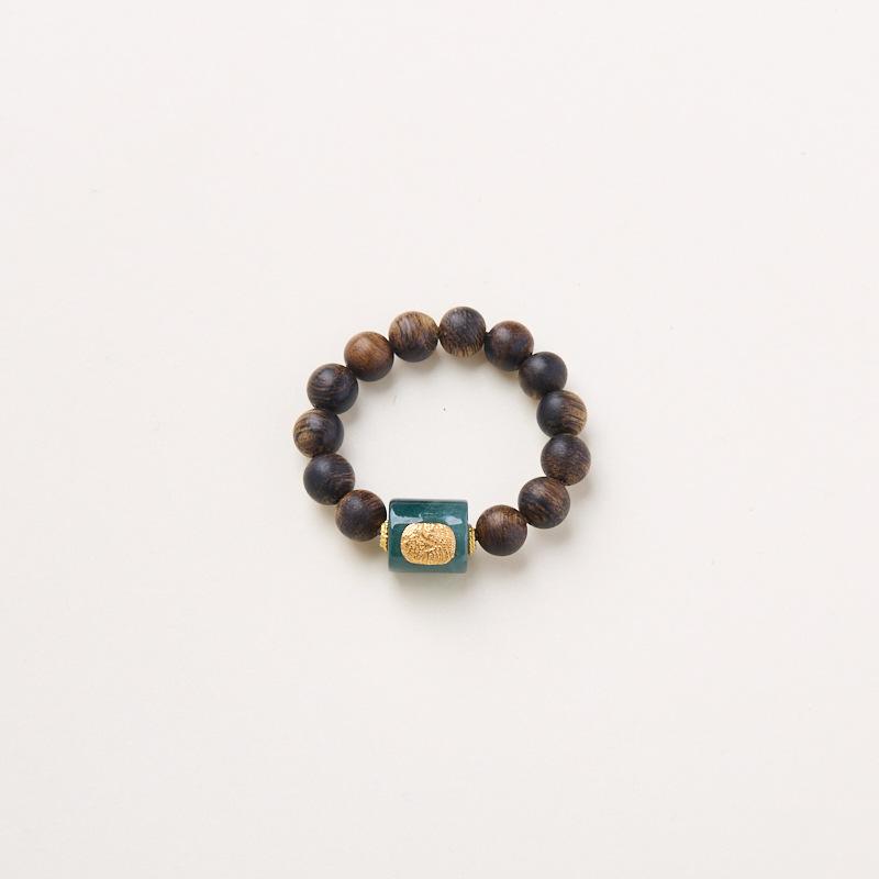 Natural 4MM Hainan Submerged Wild Agarwood Ring Blue Water Jade Zakiram Ring Best Friend Gift
