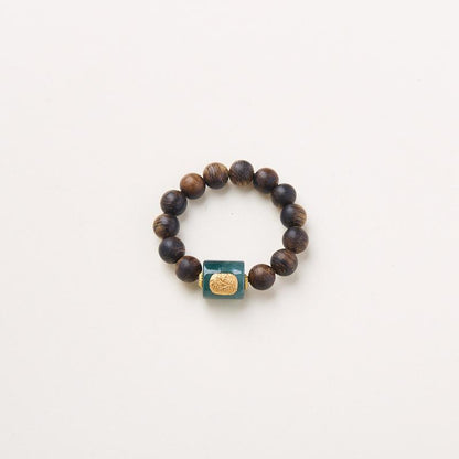 Natural 4MM Hainan Submerged Wild Agarwood Ring Blue Water Jade Zakiram Ring Best Friend Gift