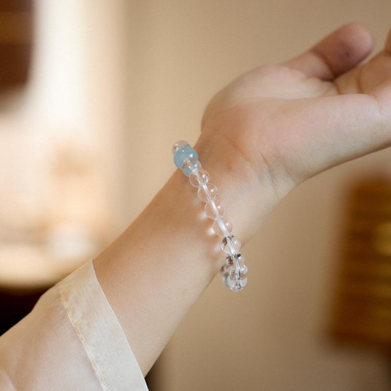 8MM White Crystal Bracelet Female Aquamarine Hand String High Sense Transparent Crystal Bracelet