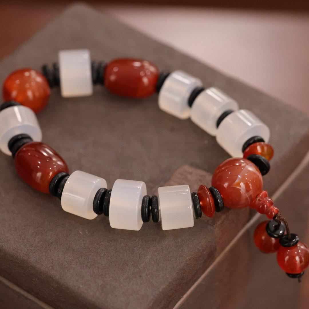 Original Natural Silk Wrapped Old Agate Bracelet Domineering Single Circle Men's Abacus Bead Bracelet Ethnic Style Gift Jewelry