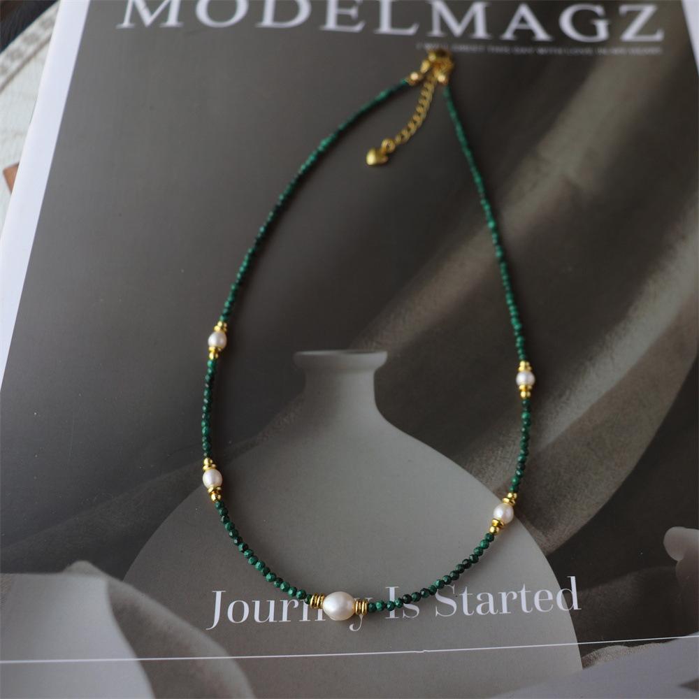 Design Simple Natural Lapis Lazuli Malachite Freshwater Petal Pearl Necklace Ultra-fine Layered Collarbone Chain Necklace