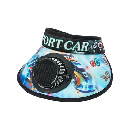 Children's Solar Charging Fan Hat Cartoon Boys and Girls Big Kids Outdoor Summer Sunshade Sun Protection Visor Hat