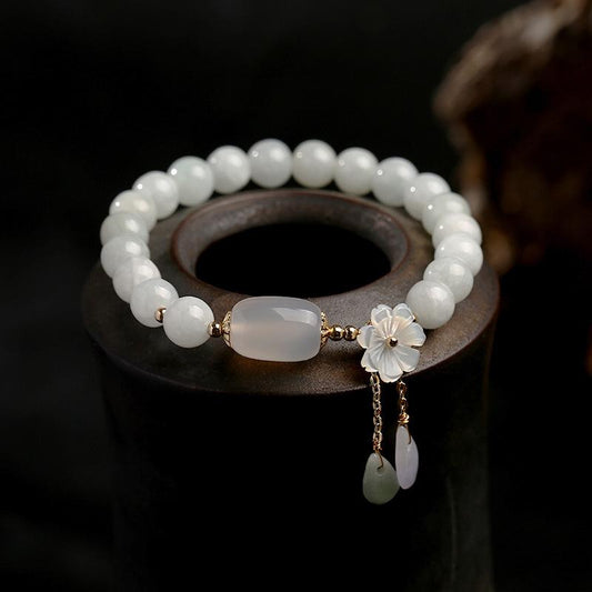 Original Natural Emerald Bracelet 14K Gilded Hanging Natural Shell Flower Jade Droplet Type Jade Jewelry