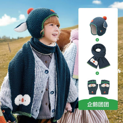 Baby Hat Autumn Winter Children Knitted Hat Ear Protection Baby Cute Girl Scarf Gloves Boy New Style