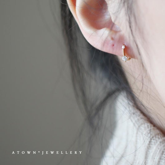 S925 Silver Gold-Plated Earrings with Zirconia, One-Line Shape Earrings, Elegant Ear Clips, Ear Cuffs, Earrings for Women