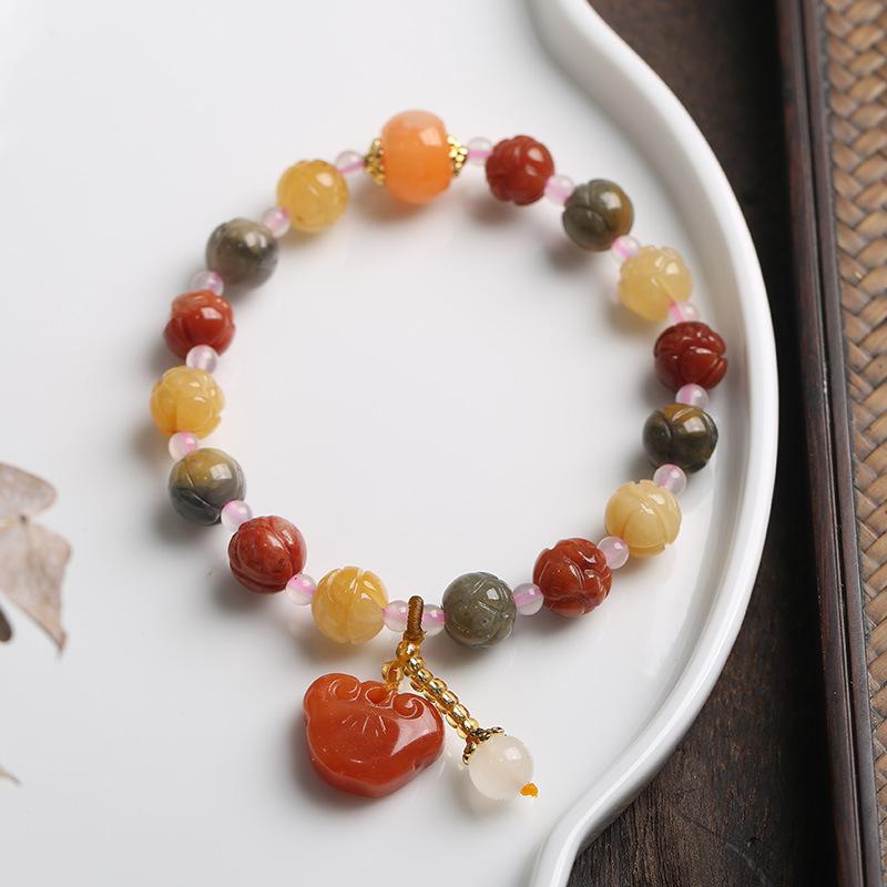 Temple Natural Xinjiang Pumpkin Beads Bracelet Couple Retro Ethnic Style Gourd Pumpkin Jinsi Jade Bracelet