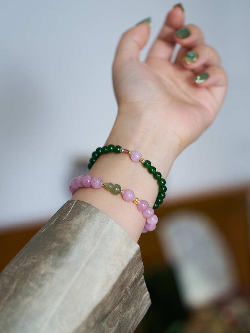 Purple Chalcedony Hetian Jade Gourd Bracelet S925 Silver Curly Grass Pattern Begonia Acacia Bracelet Chinese Style