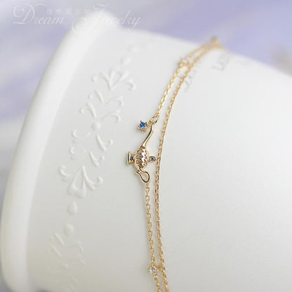 Three Wishes~S925 Sterling Silver Plated 14K Gold Little Magic Lamp Double Layer Bracelet for Women Simple Versatile Elegant Fairy Hand Jewelry