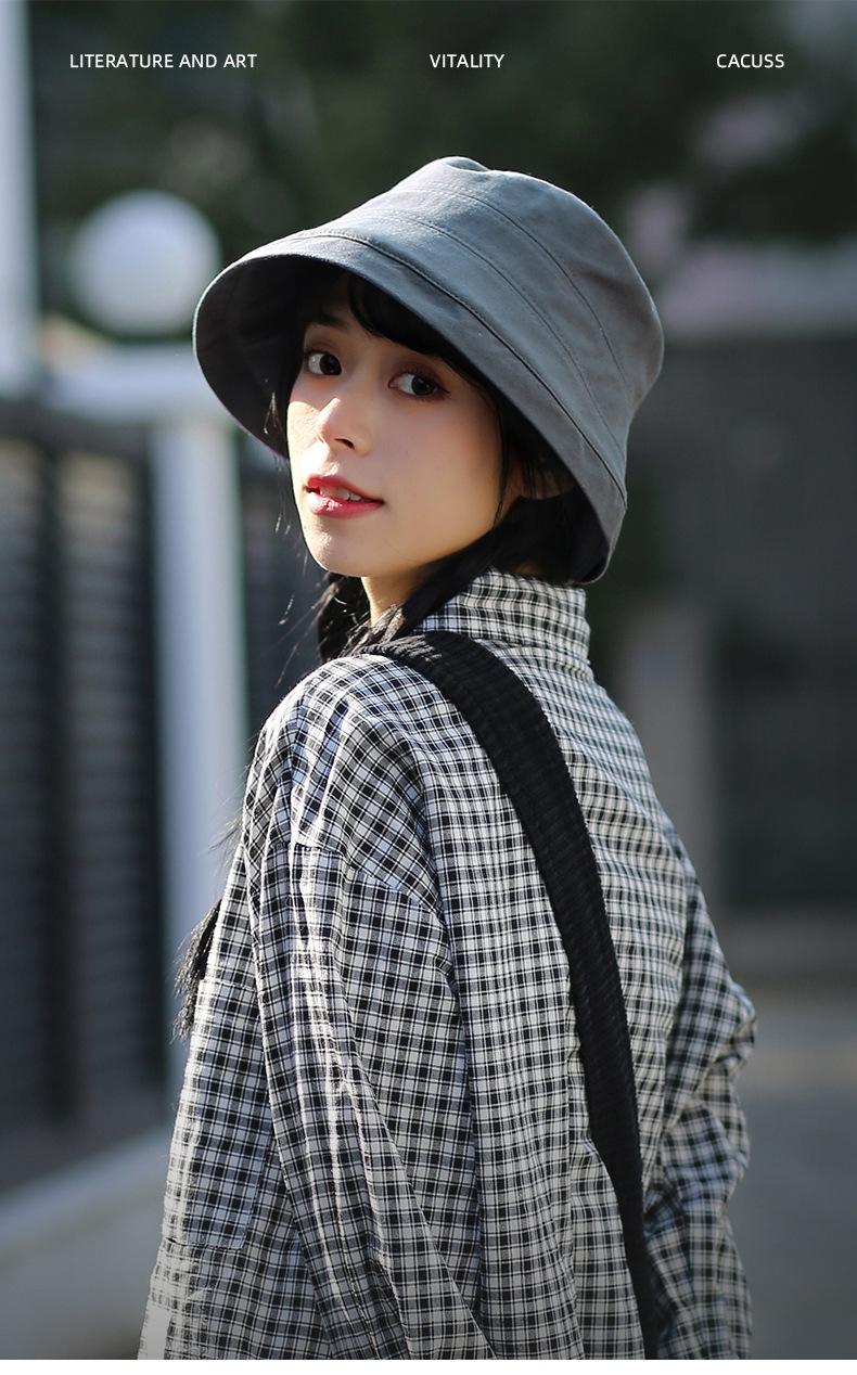 Sun Hat for Women Simple Versatile Fisherman Hat In Stock Japanese Style Large Head Circumference Sun Hat Korean Trendy Brand Wide Brim Hat