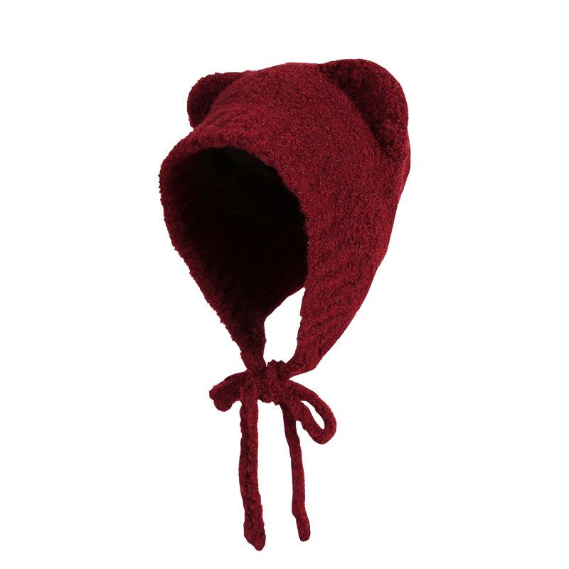 Autumn and Winter Cute Bear Parent-Child Knitted Hat Warm Ear Protection Wool Hat Korean Version Fluffy Cold-Proof Outdoor Hat