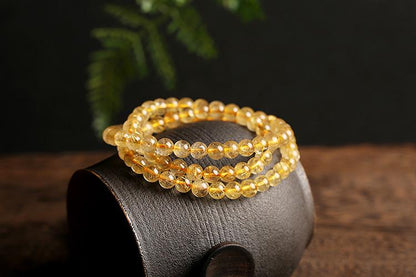Natural Golden Rutilated Quartz Bracelet Wrapped 3 Times 6mm Golden Rutilated Quartz Multi-Wrap Bracelet Titanium Quartz Bead Bracelet Crystal Round and Full