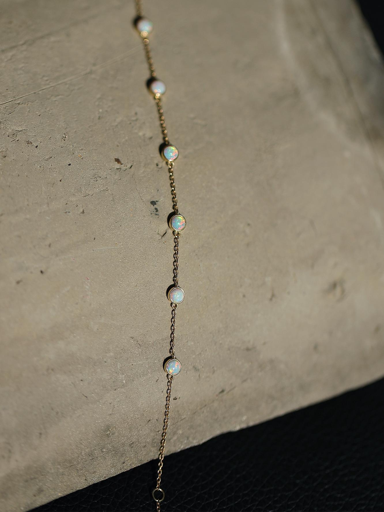 Make a Wish~S925 Silver Plated 14K Gold Thin Bracelet 7 Opal Bracelet for Women Vintage Niche Ins Gift Internet Celebrity