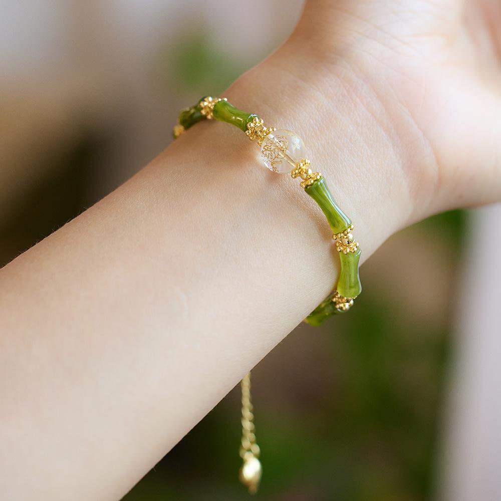 Chinese Style New Bamboo Knot Bracelet Agate Heart Sutra Crystal Bead Bracelet Simple Ethnic Style Good Luck Couple Gift Jewelry