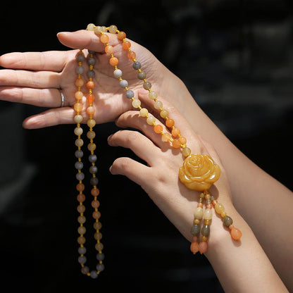 Qipao Beautifully Paired with Xinjiang Gold Silk Jade Sweater Chain Necklace Rose Blossom Prosperity Women's Clothing Hanging Chain Accessories Ethnic Style