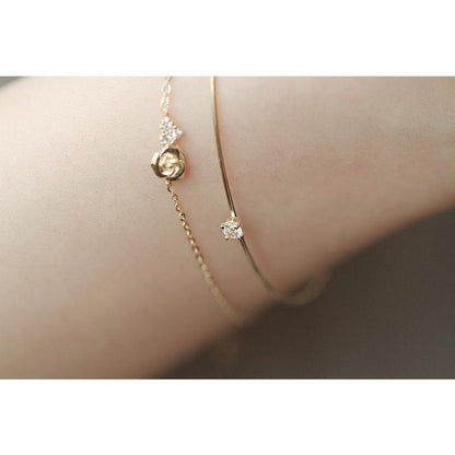 Rose Flower S925 Silver Plated 14K Gold Fine Sparkling Rose Heart Ultra-Thin Bracelet Gift