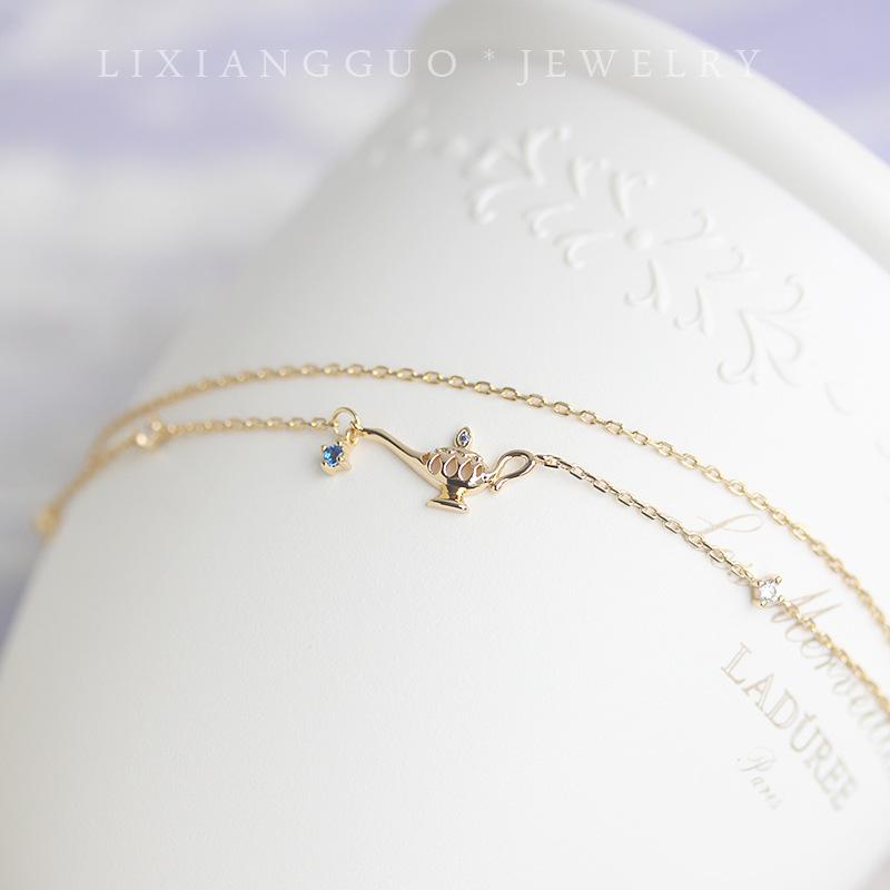 Three Wishes~S925 Sterling Silver Plated 14K Gold Little Magic Lamp Double Layer Bracelet for Women Simple Versatile Elegant Fairy Hand Jewelry