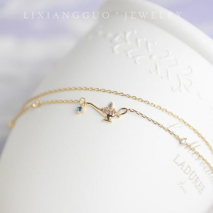 Three Wishes~S925 Sterling Silver Plated 14K Gold Little Magic Lamp Double Layer Bracelet for Women Simple Versatile Elegant Fairy Hand Jewelry