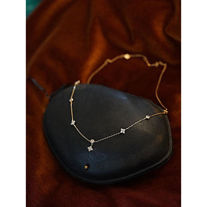 S925 Silver Plated 18K Gold Four-Leaf Clover Lucky Vintage Simple Elegant Collarbone Necklace