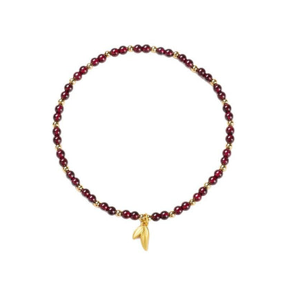 Natural 4MM Garnet Anklet for Women with Leaf and Heart Design, New Chinese Style, High-End Crystal Anklet