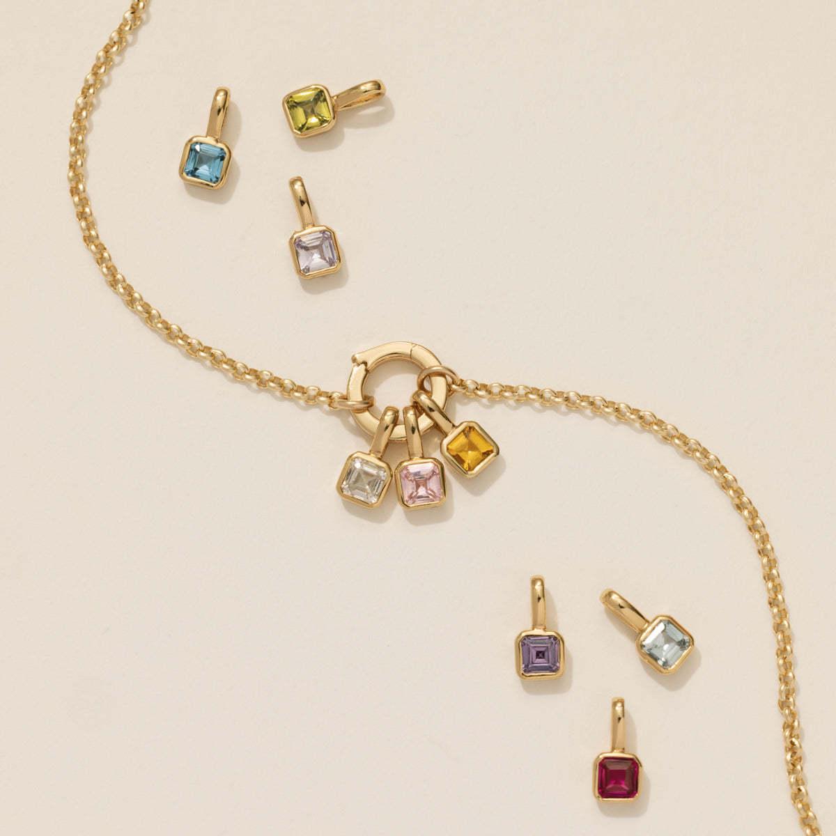 Titanium Steel Color Retention Colorful 12 Birthstone Pendant DIY Accessories Women Twelve Birthstone Cubic Zirconia Pendant Clavicle