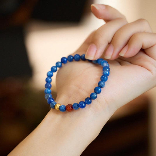 Natural 6MM Kyanite Bracelet for Women S925 Hundred Blessings Mountain Viewing Moon Viewing Bracelet Oil Painting Blue Gemstone Bracelet